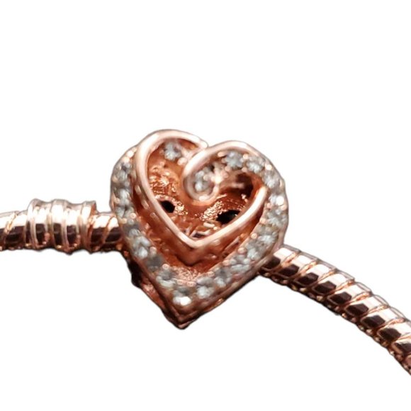7 in. Rose Gold Plated over Sterling Silver (S925) Snake Chain Bracelet w/ Heart - Picture 2 of 6
